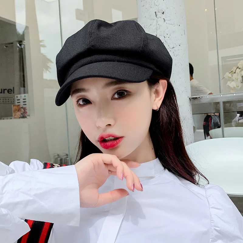 Вельветовый однотонный берет осенняя Женская восьмиугольная кепка Newsboy