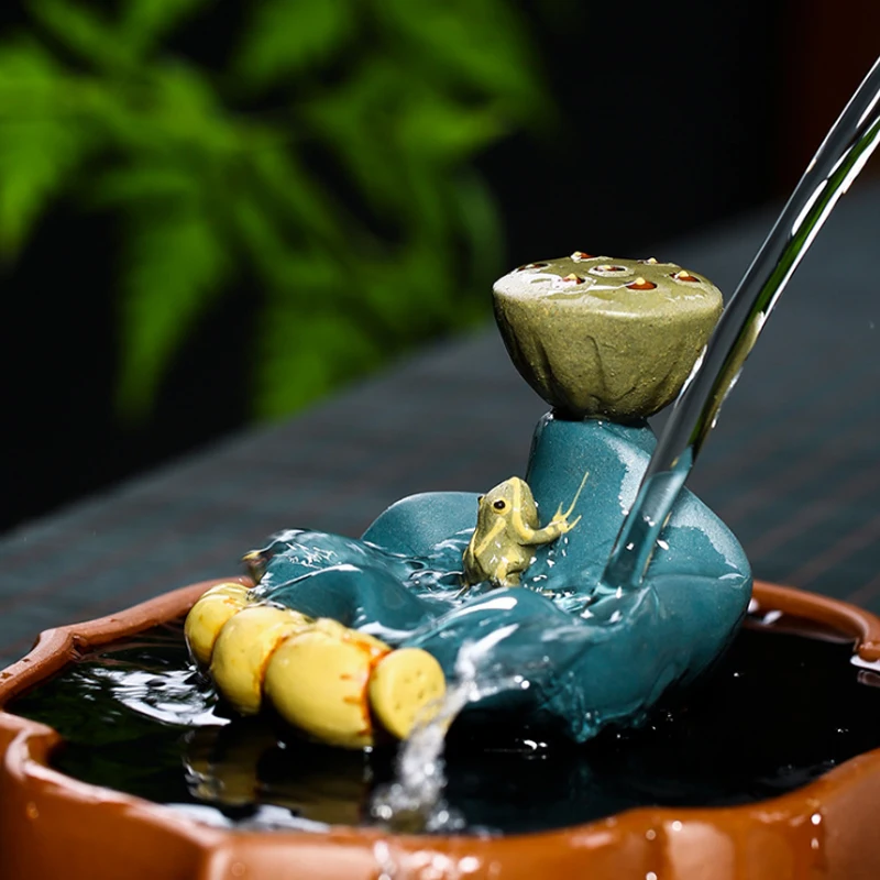 Креативные фиолетовые зеленые грязевые лягушка и Лотос чайные украшения для