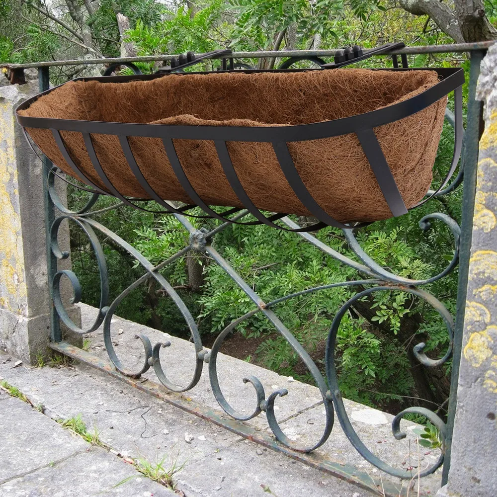 

1pc Coconut Palm Hanging Basket Iron Flower Container Decoration (Light Brown)