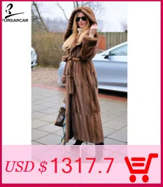 FURSARCAR новая зимняя темно-серая шуба из настоящей норки для женщин, шуба с воротником-стойкой, Женская Роскошная Шуба из норки
