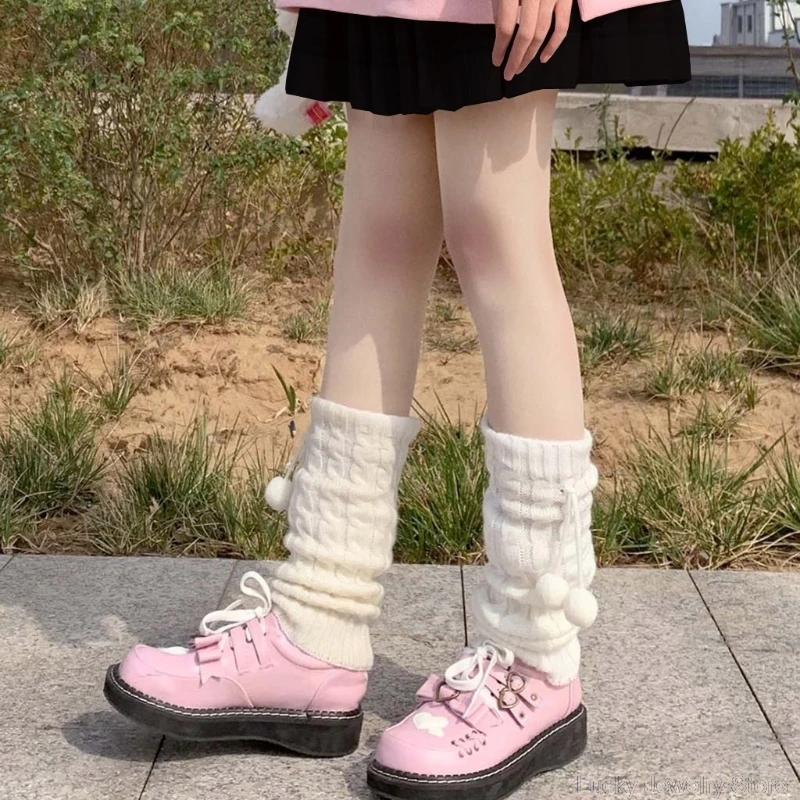 

Japanese Style Women Girls Knitted Leg Warmers Cover Harajuku Student Casual Loose Stockings Lolita Kawaii Boot Socks M10 21