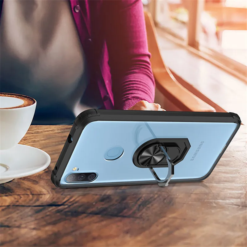 

For Samsung Galaxy A11 A21 A21S A31 A41 Case Car Magnetic Holder Ring Back Cover for Galaxy A51 A71 Transparent Clear Armor Case