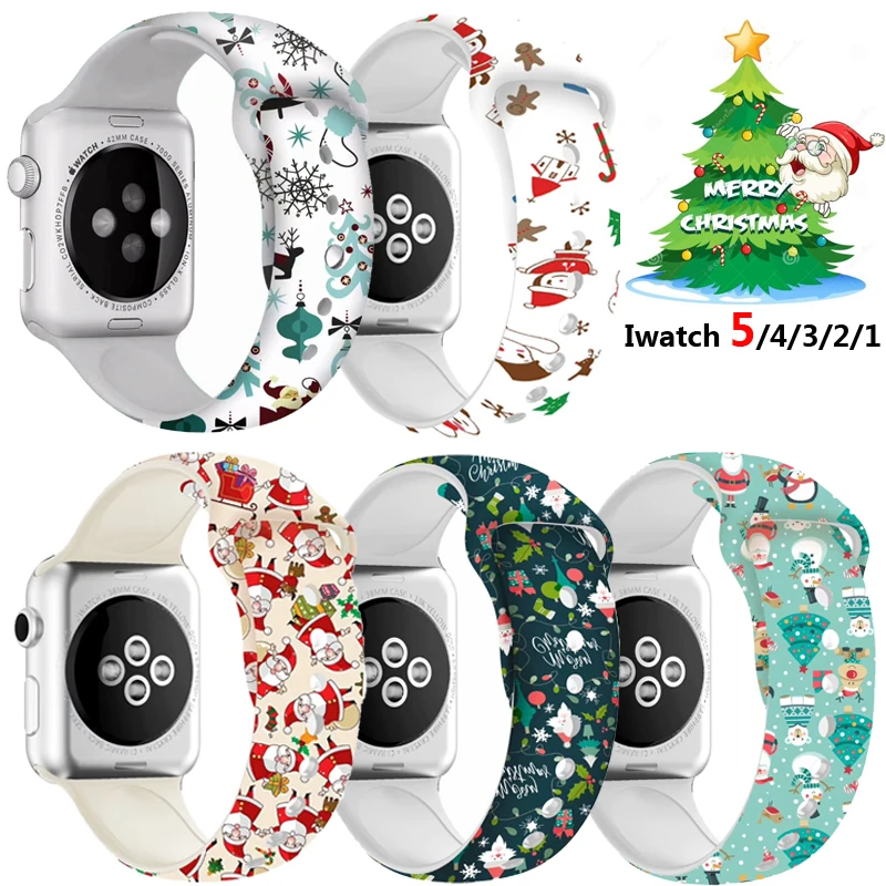 Мягкий силиконовый ремешок для Apple watch band 5 4 44 мм 40 мм Рождественский подарок с цветочным принтом наручный ремень iWatch 5 4 3 38 мм 42 мм ремешок для часов