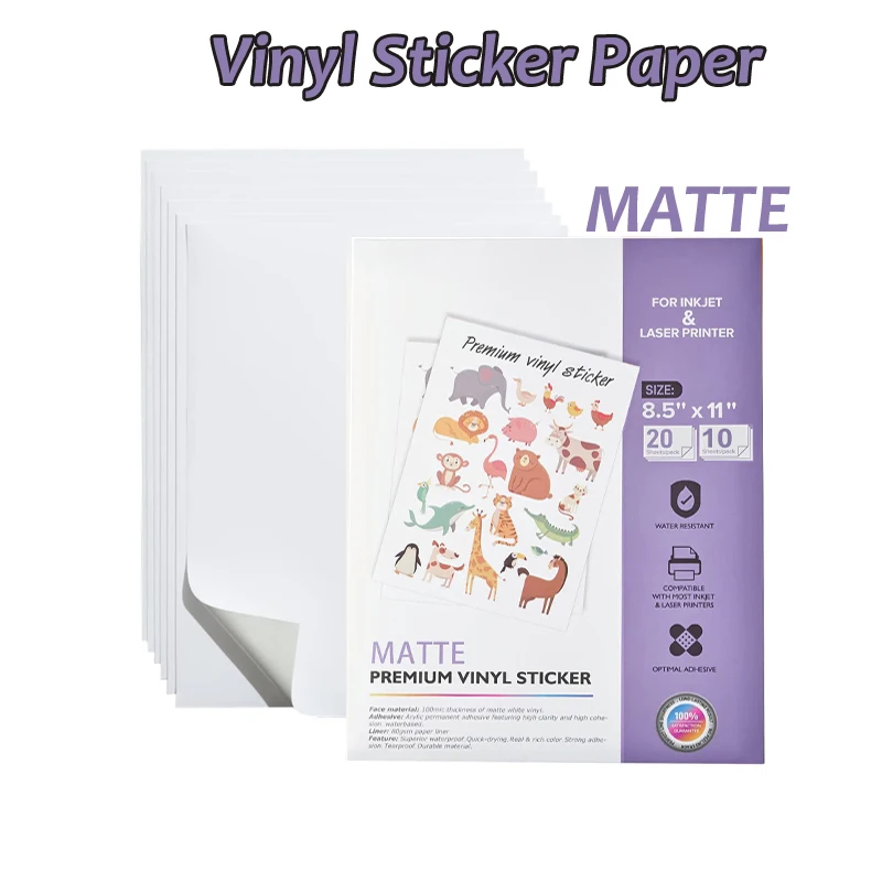 

A4 Premium Printable Vinyl Sticker Paper 10 20 Matte White Waterproof Decal Paper Sheets for Inkjet and Laser Printer