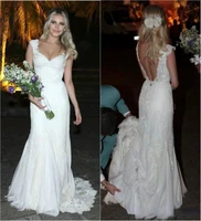 2019 sexy full lace wedding dresses cap sleeve sexy backless a line v neck bridal gowns covered button country style