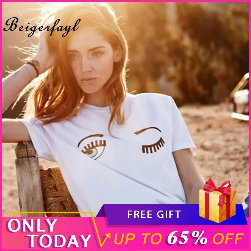 Beigerfayl 2019 летняя хлопковая белая футболка с принтом глаз повседневные футболки