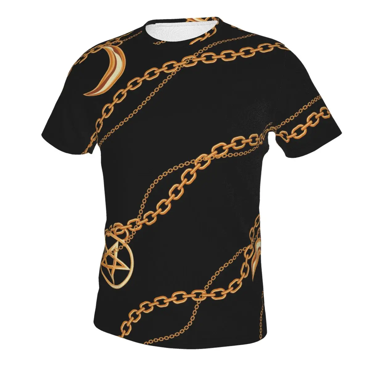 

3d gold chain printing Men and women's new casual short-sleeved fashion 3D printed street trend fun all-around T-shirt