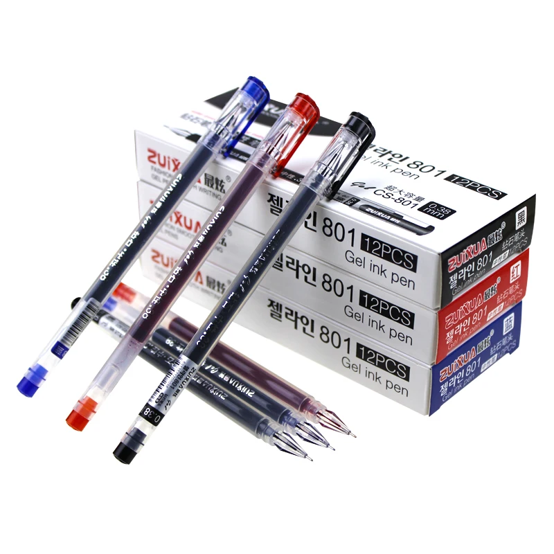 ZUIXUA 12pcs Gel Pen 0.38mm Black Blue Red Ink Pens Large Capacity Writing Smooth School Student Pens Office Stationery
