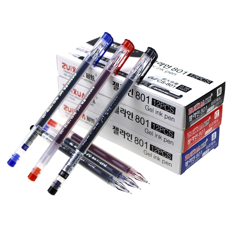 ZUIXUA 12pcs Gel Pen 0.38mm Black Blue Red Ink Pens Large Capacity Writing Smooth School Student Pens Office Stationery 12pcs lot erasable pen 0 5mm gel pens blue black red ink pens for school writing stationery office supplies