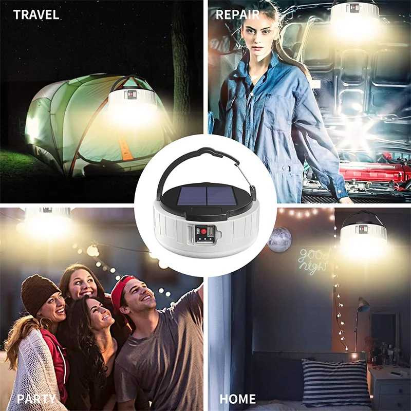 

Solar Camping Light USB Rechargeable Portable Searchlight LED Working Night Lantern Portable Lamp Waterproof Emergency Camp Bulb