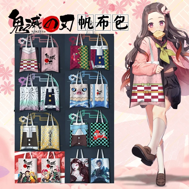 

Anime Demon Slayer Canvas Bag Shoulder Bag Kimetsu No Yaiba Style Shopping Bag student Bag Handbag