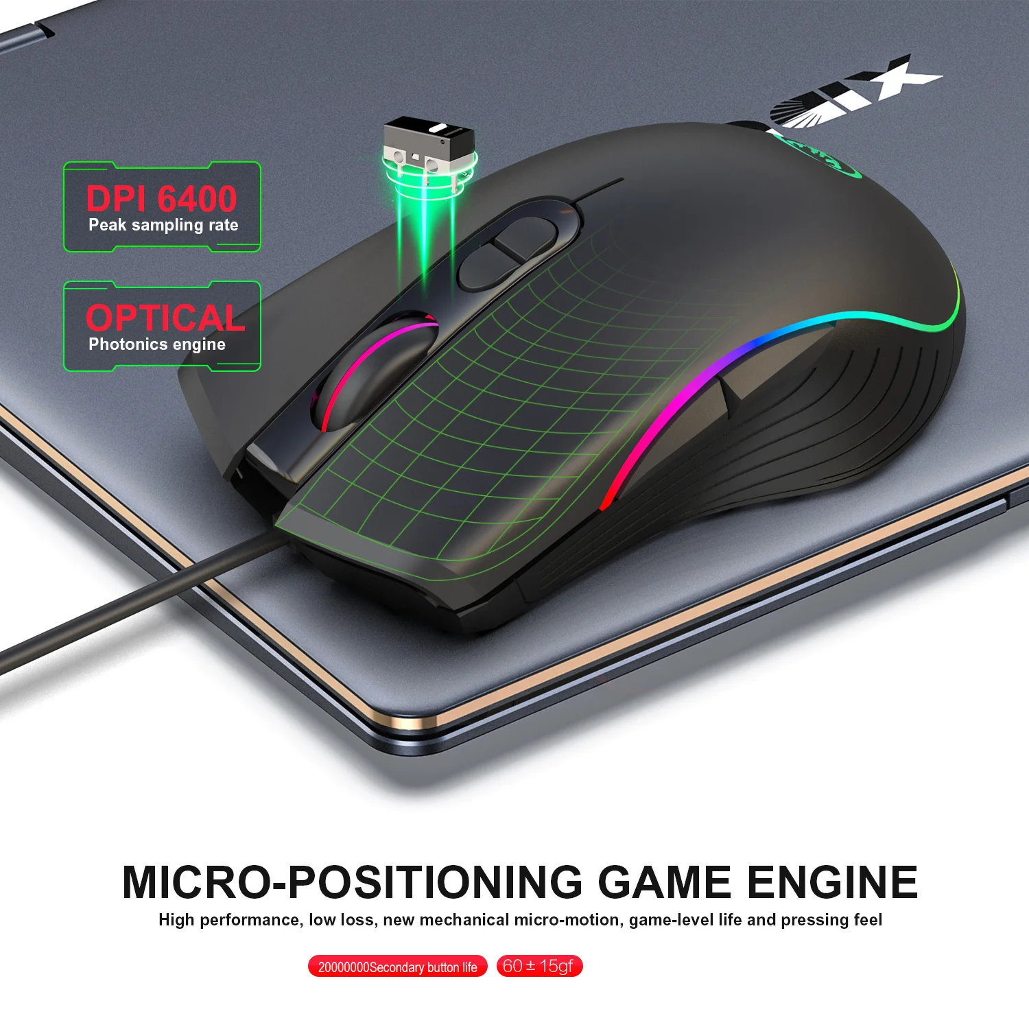 2021 HXSJ A867 игровой Мышь 7 кнопок 6400 точек/дюйм Проводная Оптическая USB Настольный