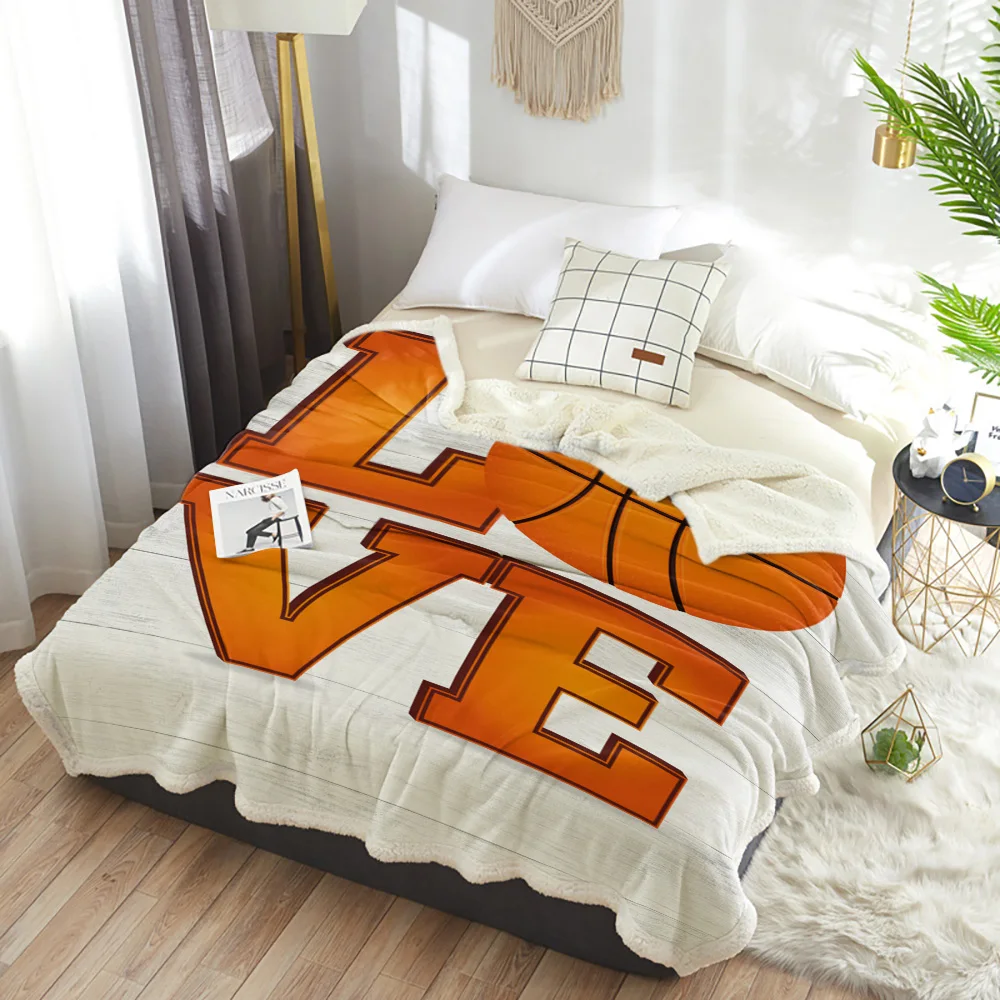 Double Lamb Cashmere Blanket Sofa Winter Super Warm Wood Grain Letters Love Basketball Throw Blankets for Office Bedspread | Дом и сад