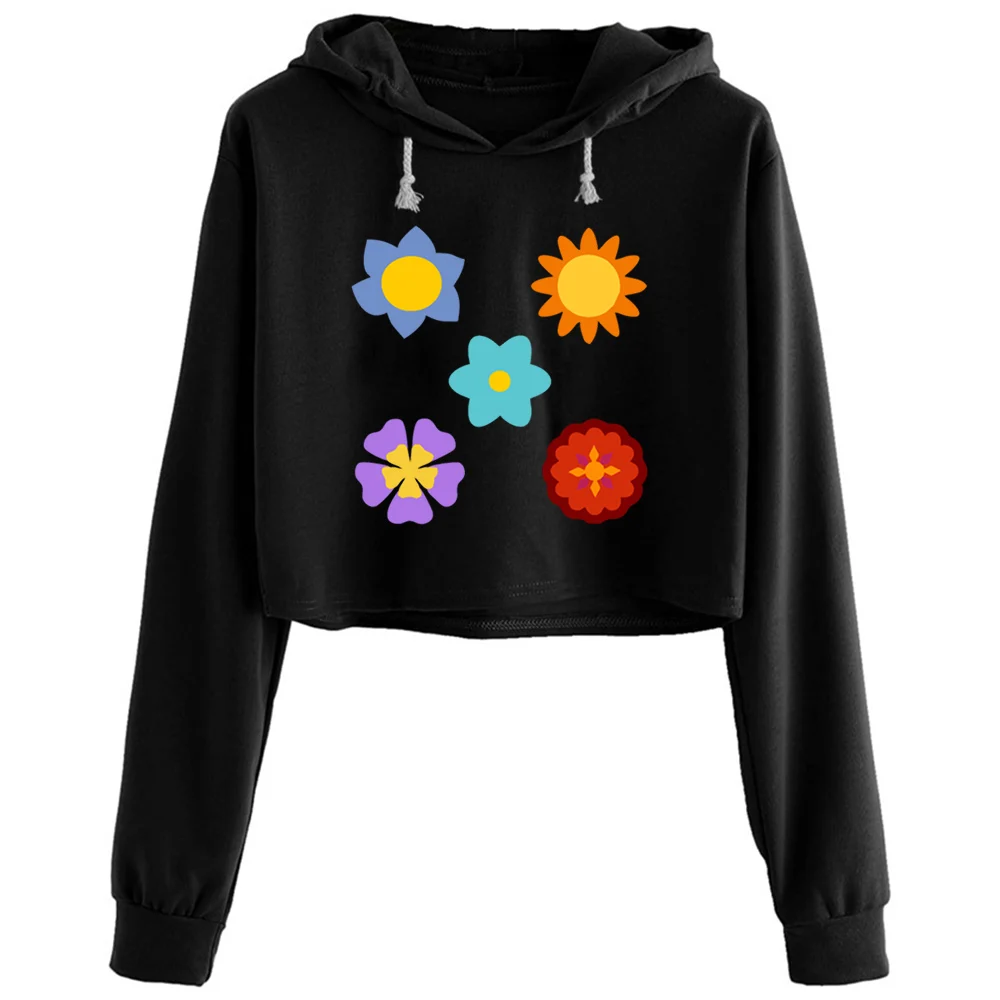 

Bib Flower Crop Hoodies Women Grunge Harajuku Anime Emo Pullover For Girls