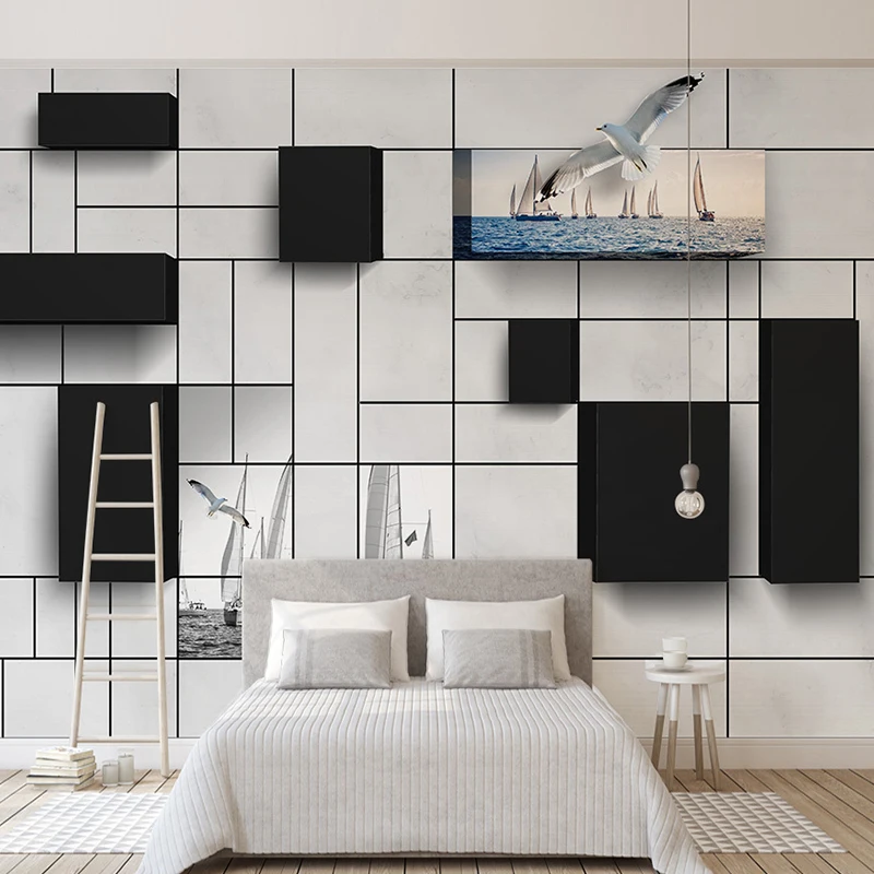 

Настенные 3D-обои на заказ в европейском стиле для стен, квадратные черно-белые обои для гостиной, дивана, фона для телевизора, домашний декор