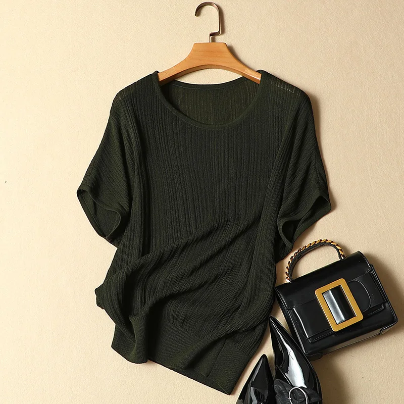 Лето 2021 новые женские футболки с рукавами летучая мышь коротким рукавом круглым