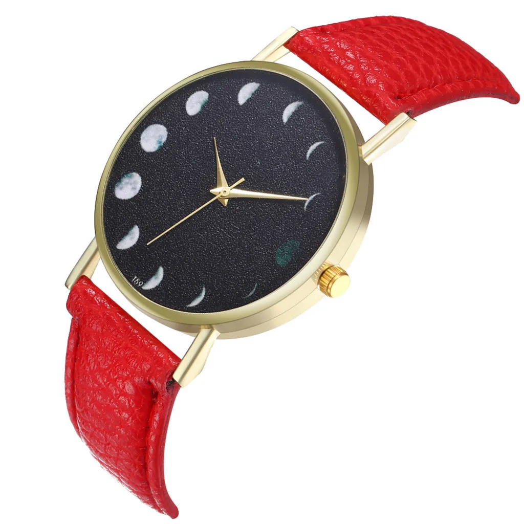 

Creative Womens Watches For Casual Moon Pattern Designer Dial Yellow Leather Wrist Quartz Watch For Ladies Watches Clocks