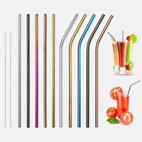 5 pcs colorful reusable drinking straw high quality 304 stainless steel metal straw with cleaner brush for mugs 2030oz