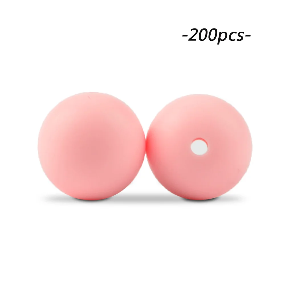 rose quartz LOFCA 200 шт./лот, силиконовые бусины, 15 мм, Круглый прорезыватель, ожерелье, детский прорезыватель, игрушка, BPA бесплатно, сделай сам, жевательные подвески, аксессуары для новорожденных, кормящих - Цвет: rose quartz