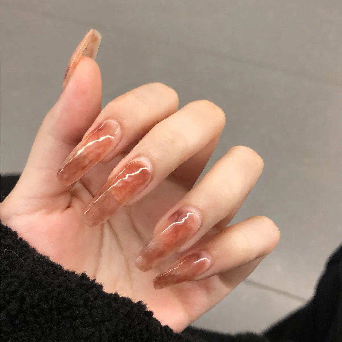 

24pcs Amber Colour Fake Nails Full cover Fake Nails Glue DIY Manicure Nail Art Tools