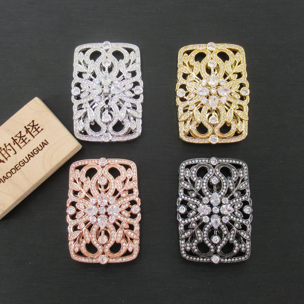 

APDGG 30x45mm gold plated Rectangle connector Clasp cubic zircon Micro Pave necklace pendant Jewelry DIY