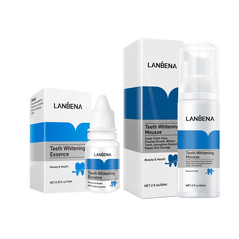 2pcs for LANBENA Teeth Whitening Essence+LANBENA Teeth Whitening Mousse Tooth Cleaning Whitening Mouthwash