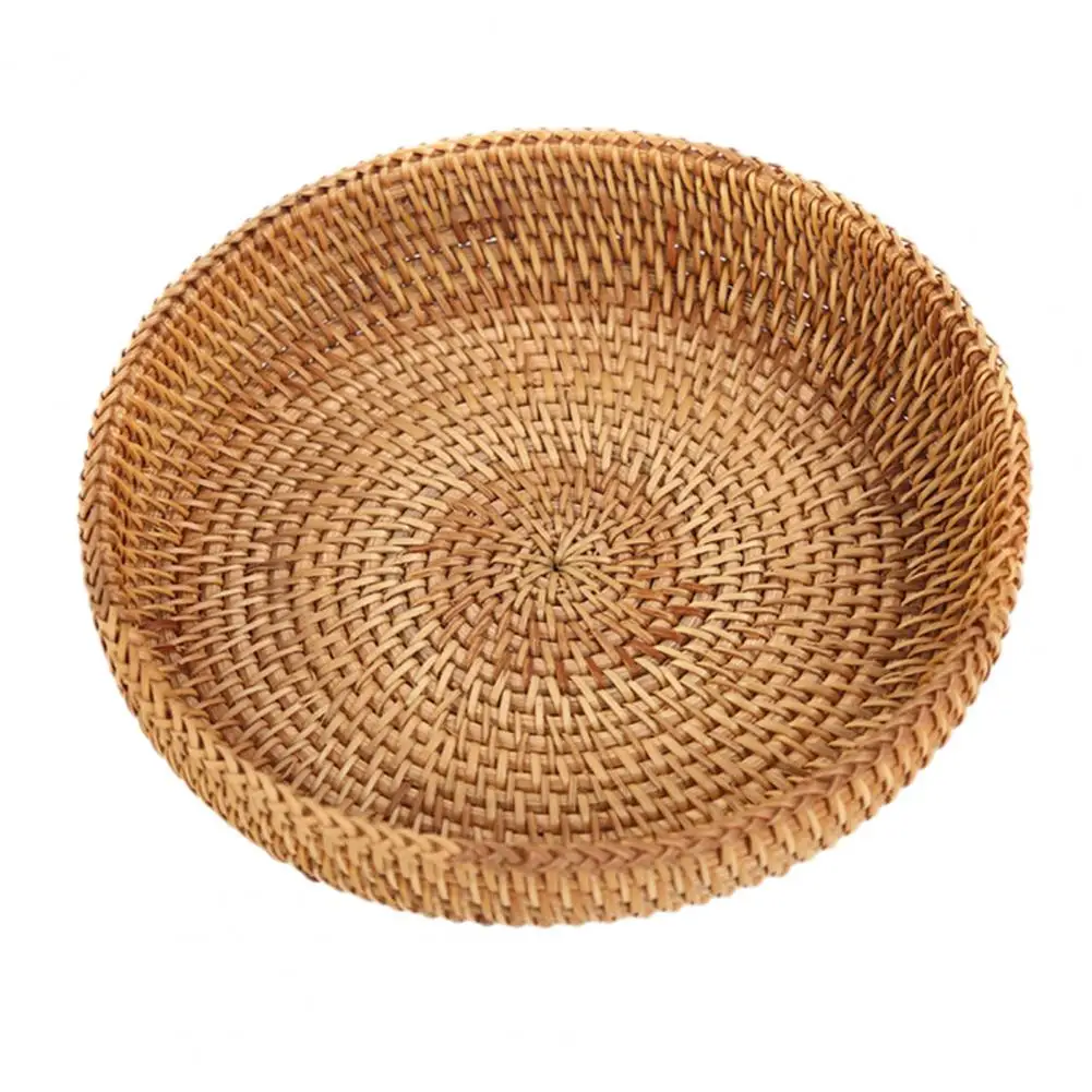 

Round Woven Basket Fruits Candy Biscuits Container Restaurant Tabletop Display Storage Holder Home Decorations Storage Baskets
