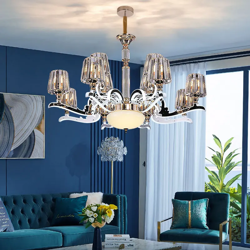 

Современная железная Хрустальная Подвесная лампа, подвесной светильник, подвесная черная лампа, потолочная лампа с вентилятором