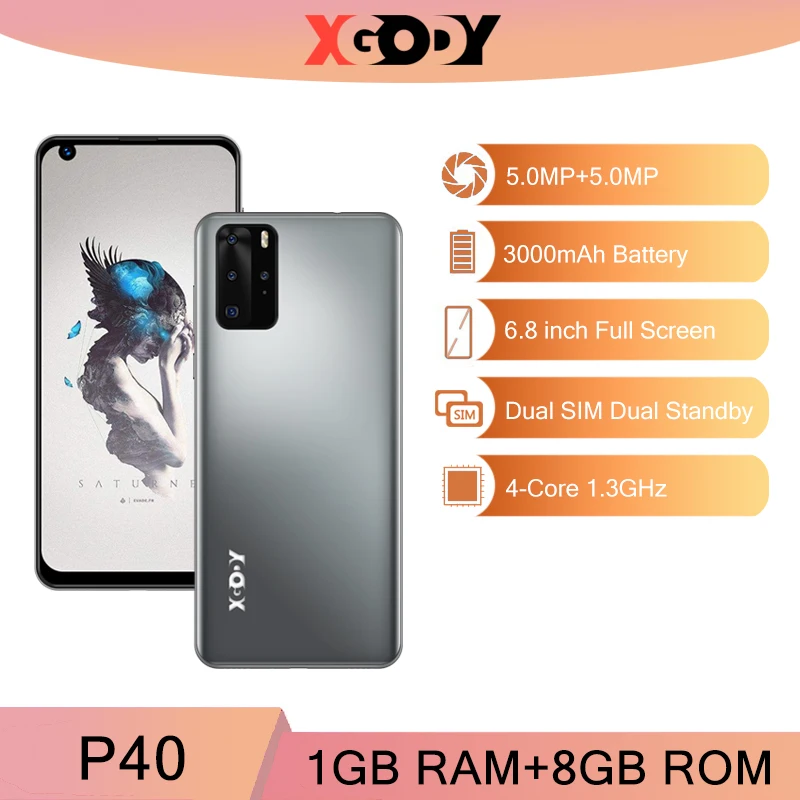 XGODY P40 смартфон с 6 8 дюймовым дисплеем Android 10 ОЗУ 1 ГБ ПЗУ 5 Мп|Смартфоны| |