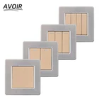 Кнопочный настенный выключатель света, матовая панель из нержавеющей стали, рамка, золотая для домашних кулисных переключателей 1, 2, 3, 4, 1, 2 канала