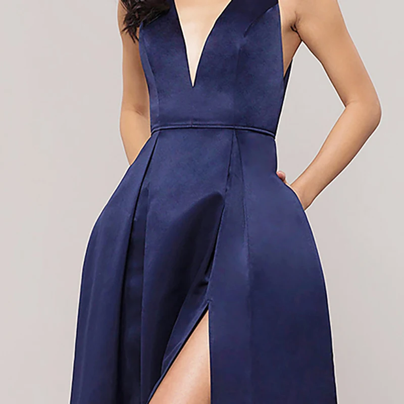 

Blue Luxury Evening Dresses Illusion V-Neck Sleeveless Lace Tulle Floor-Length A-Line Spaghetti Straps Women Formal Gown TS625