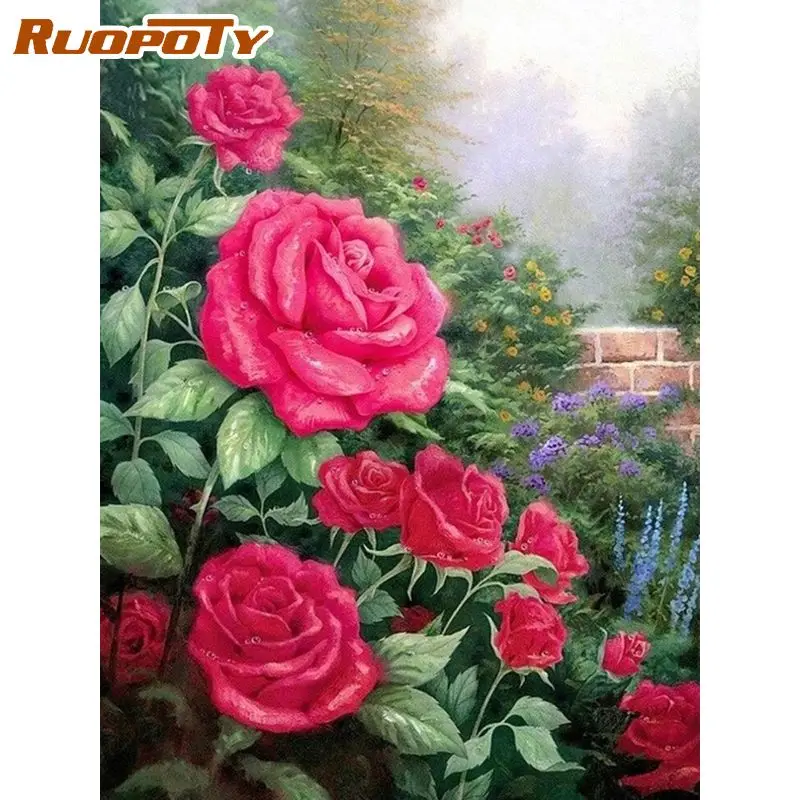 

RUOPOTY 5d Diamond Painting Cross Stitch Diamond Embroidery Flowers Mosaic Needlework Gift Picture Of Rhinestones For Home Decor