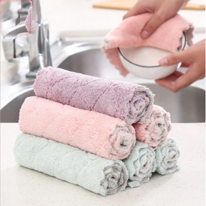 Однотонная Двусторонняя прочная Абсорбирующая тряпочка без ворса антипригарное