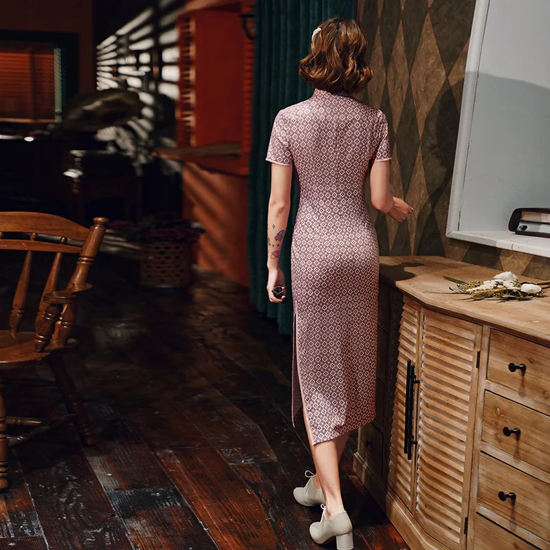 

Pink Sexy Chinese Dresses Chinese Red Qipao Oriental Styled Dresses Satin Chinese Style Modern Cheongsam Oriental Silk Dress