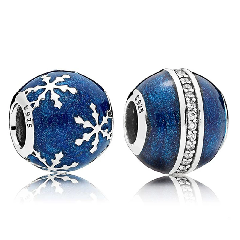 

Baofu 925 Sterling Silver Beaded Shiny Blue Snowflake Charm Suitable For Original Female Bracelet DIY Jewelry