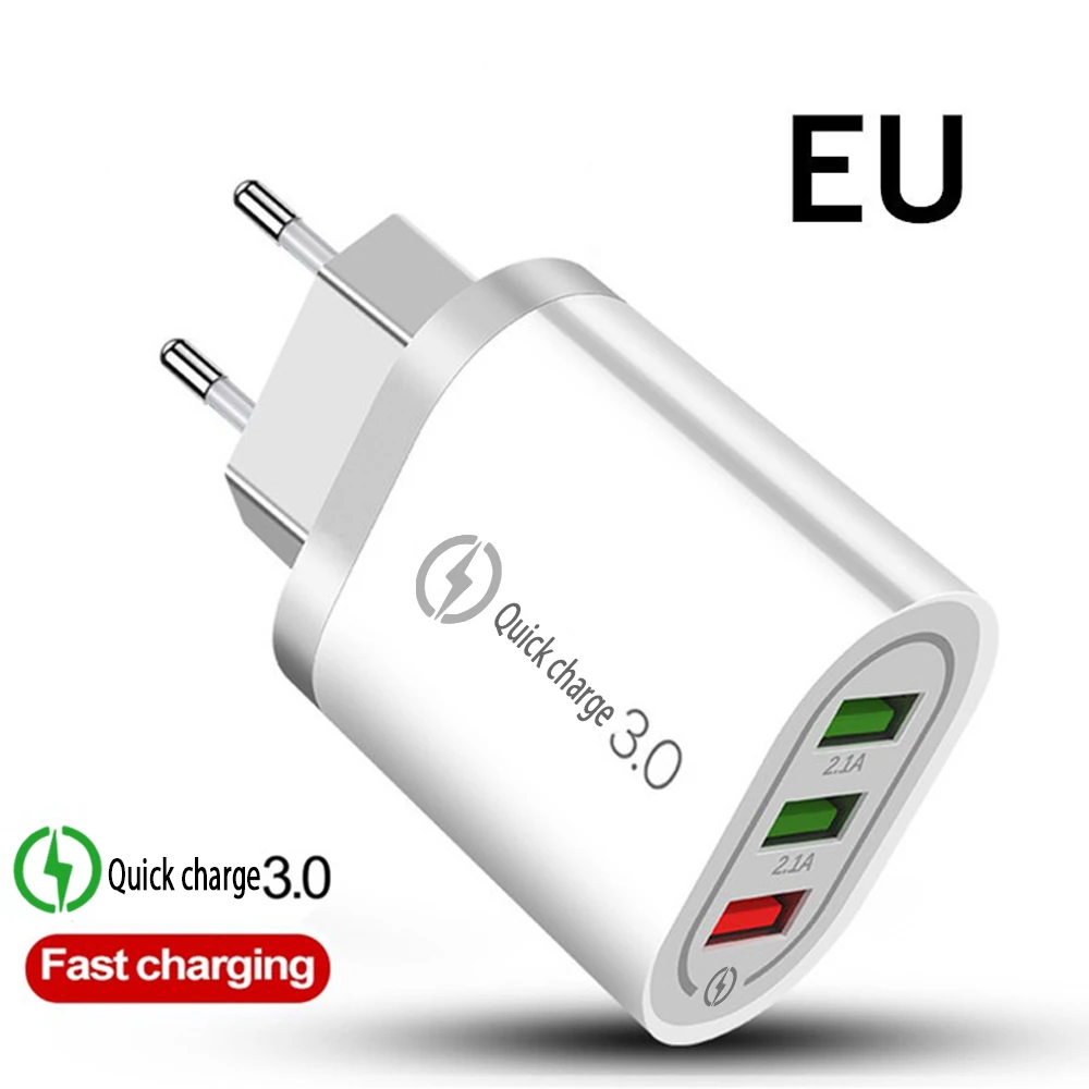 Зарядное устройство USB для телефона с разъемом EU/US, быстрое зарядное устройство, быстрая зарядка QC 3,0, 5 В/3 А, для Apple, samsung, huawei, Xiaomi, iphone 6, 7, 8 X, зарядное устройство для телефона