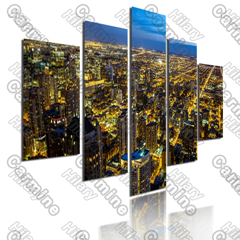 

Poster Night City Blue Sky Landscape Canvas Painting 5Pcs Posters Painting Wall Art Decoration for Living Room and Bedroom