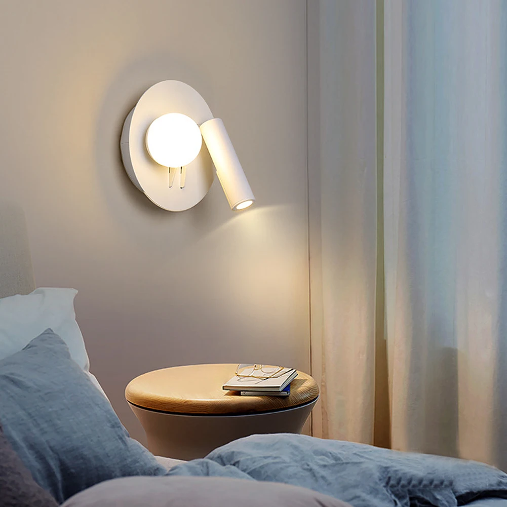 

6W Wall Light Backlight 360 Degree Rotation Adjustable Wall Lamp Hotel Bedroom Bedside Study Reading Sconce Lamp With Switch