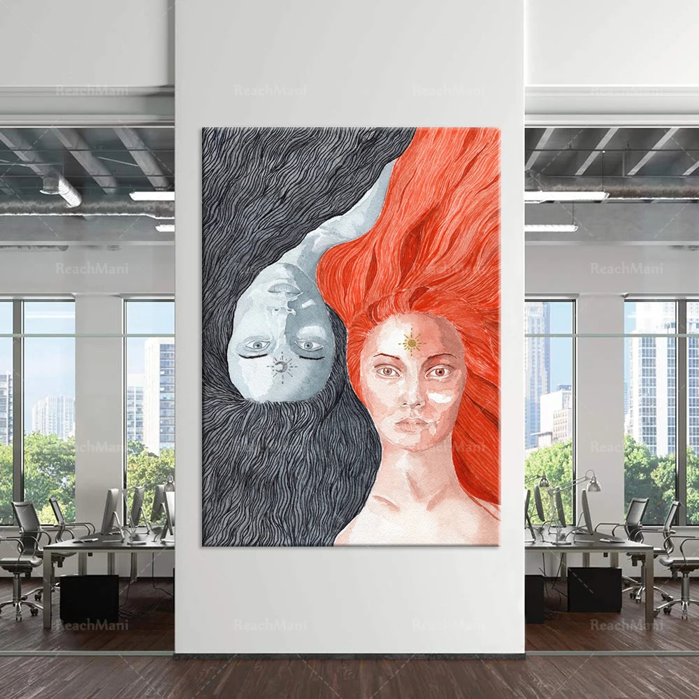 

Affiche visage fÃ©minin reprÃ©sentant le soleil et la lune
