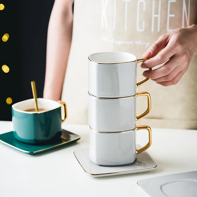 Классические керамические кофейные чашки кружки фарфоровая квадратная чайная