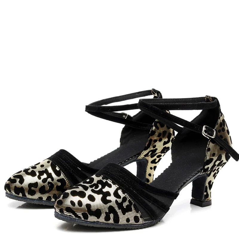 

Женские туфли для латиноамериканских танцев с леопардовым принтом и мягкой подошвой