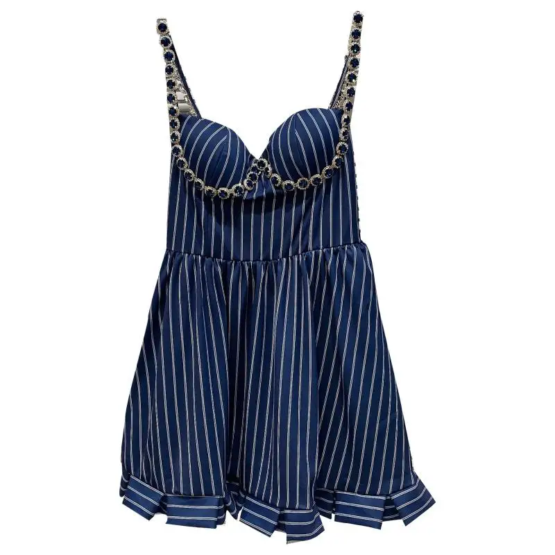 

Diamond Shoulder Strap Vertical Stripe Tank Dress Women 2021 Summer New Sexy Bra Dress Suspender Dresses