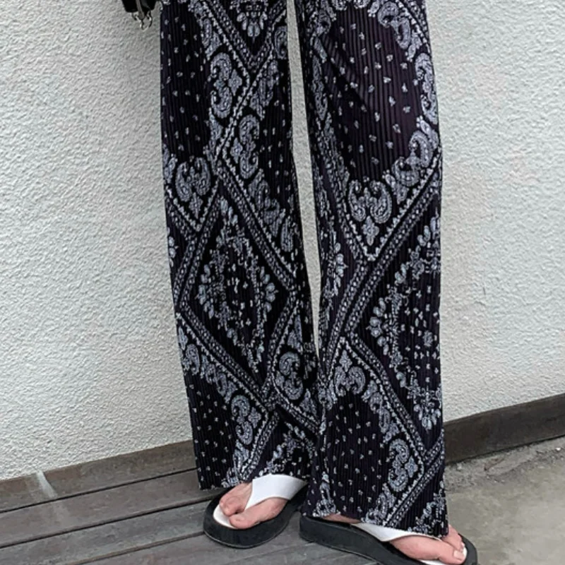 

KUSAHIKI Vintage Fashion Printing Woman Pants Summer High Waisted Long Trousers 2021 New Wide Leg Pants Pantalones Mujer 6H554