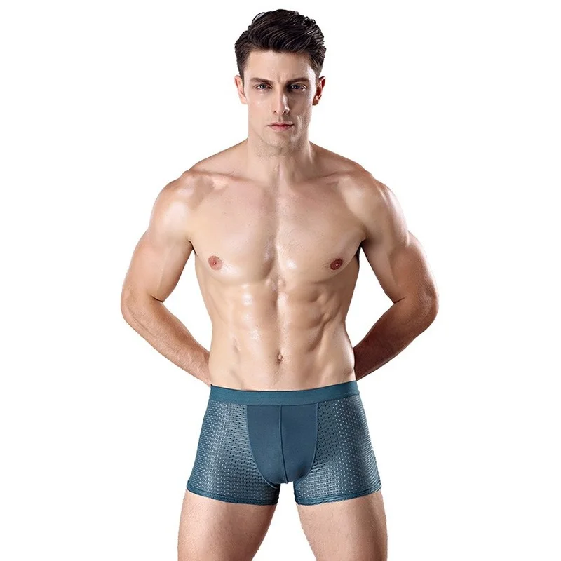 

2021 Ice Silk Hollow Men's Plus-size Gift Box Breathable Comfort Mesh Sexy Flat-angle Underpants