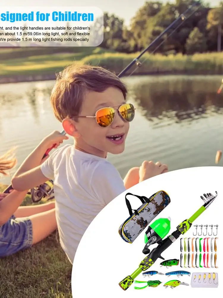 

Набор детских рыболовных удочек, полный комплект с телескопической удочкой и катушкой для спиннинга, приманки, крючки, набор для морской и п...