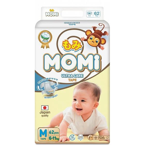 Подгузники Momi Ultra Care M (6-11кг) 62шт.