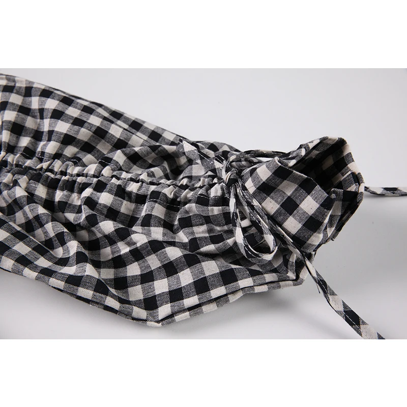 

Plaid Cardigan Shirts Blouses Women Oversized Puff Long Sleeve Lace up Sailor Collar Preppy Style Rok Tops Casual Retro Blusas