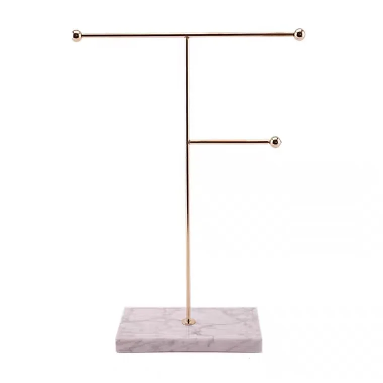 

Nordic Metal Golden Storage Rack with Marble Base Chic Ins Modern Jewelry Ring Necklace Earring Display Rack Holder Desk Decor