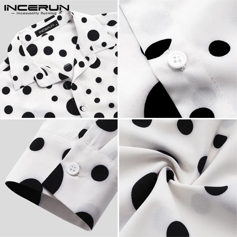 Мужская Облегающая рубашка в горошек деловая с длинным рукавом и лацканами для