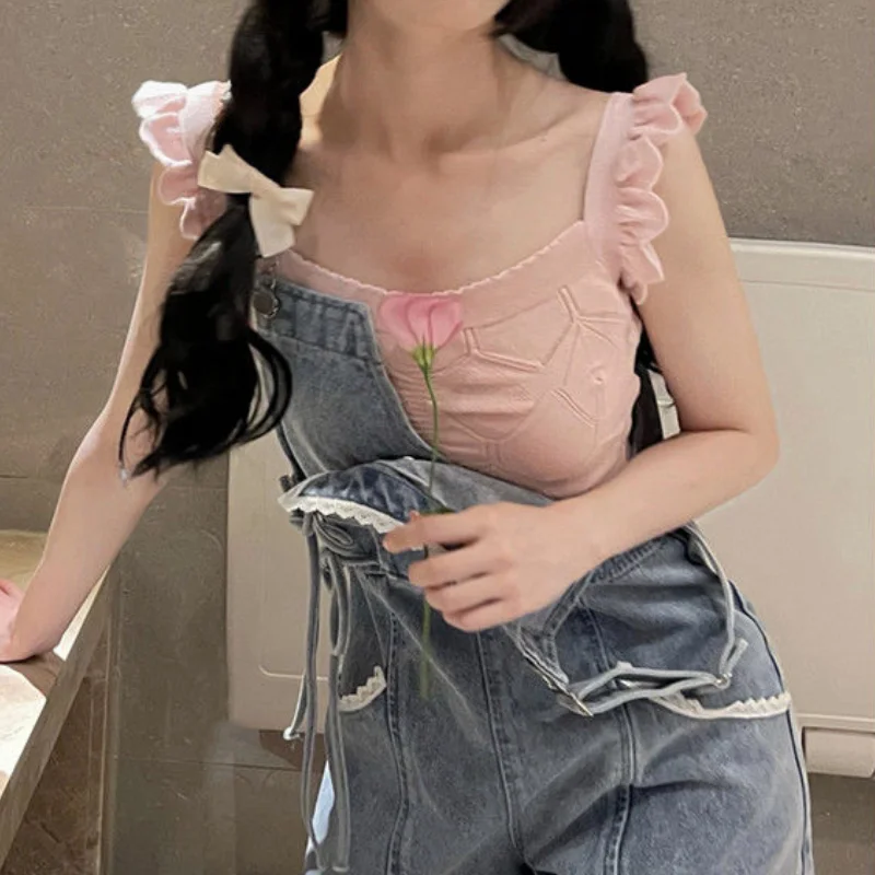

Women Summer Kawaii Sweet Knitting Tops 2021 Japanese Design Casual Vest Female Sleeveless Korean Party Y2k Knitting Vest